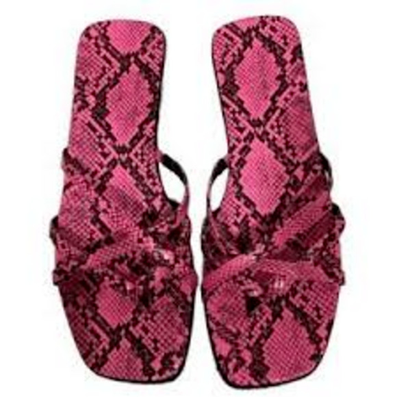 14th & Union Womens Caite Snake Print Strappy Slide Sandal Bright Pink Size 7.5 - Picture 5 of 8